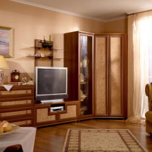 Armadio ad angolo nel soggiorno: tipi, forme, colori, opzioni di riempimento, esempi di armadi scorrevoli nel corridoio-2