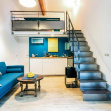 Dizaina studijas tipa dzīvoklis 20 kv. m. - interjera foto, krāsas izvēle, apgaismojums, izkārtojuma idejas-3