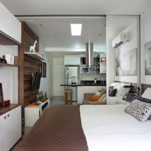 Neliela 22 kv.m studijas tipa dzīvokļa dizains. m. - interjera fotogrāfijas, remonta piemēri-3