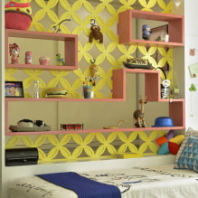 Hylder over sengen: design, farve, typer, materialer, placeringsmuligheder-8