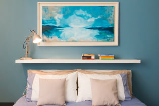 Рафтове над леглото: дизайн, цвят, видове, материали, опции за местоположение