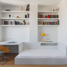 Librerie e scaffali: tipi, materiali, colore, disposizione nella stanza, design-2