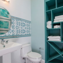 מדפים בחדר האמבטיה: סוגים, עיצוב, חומרים, צבעים, צורות, אפשרויות מיקום -6