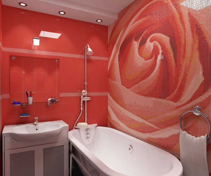 Punainen kylpyhuone: suunnittelu, yhdistelmät, sävyt, putkityöt, esimerkkejä wc-viimeistelystä