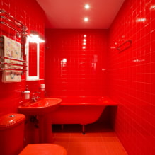 Sarkana vannas istaba: dizains, kombinācijas, toņi, santehnika, tualetes apdares piemēri-0