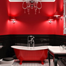 Kırmızı banyo: tasarım, kombinasyonlar, gölgeler, sıhhi tesisat, tuvalet bitirme örnekleri-2