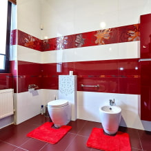 Bagno rosso: design, combinazioni, sfumature, impianto idraulico, esempi di finitura del bagno-5