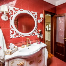 Punainen kylpyhuone: suunnittelu, yhdistelmät, sävyt, putkityöt, esimerkkejä wc-viimeistelystä-7