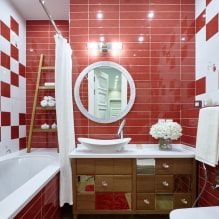 Phòng tắm màu đỏ: thiết kế, kết hợp, sắc thái, hệ thống ống nước, ví dụ về hoàn thiện nhà vệ sinh-8