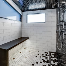 الحمام بالأبيض والأسود: اختيار التشطيبات والسباكة والأثاث وتصميم المرحاض -1