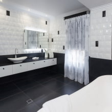 الحمام بالأبيض والأسود: اختيار التشطيبات والسباكة والأثاث وتصميم المرحاض -2