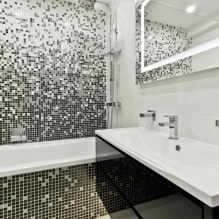 Μαύρο και άσπρο μπάνιο: επιλογή φινιρίσματος, υδραυλικά, έπιπλα, σχεδιασμός τουαλέτας-6
