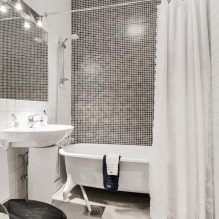 Melnbaltā vannas istaba: apdares, santehnikas, mēbeļu izvēle, tualetes dizains-7