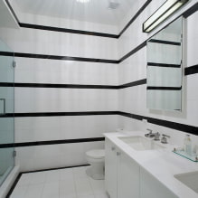 Μαύρο και άσπρο μπάνιο: επιλογή φινιρίσματος, υδραυλικά, έπιπλα, σχεδιασμός τουαλέτας-8