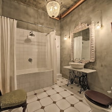 Loft-tyylinen kylpyhuone: pintakäsittelyjen, värien, huonekalujen, putkiston ja sisustuksen valinta-0