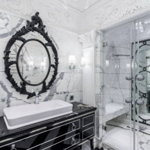 Vannas istaba klasiskā stilā: apdares, mēbeļu, santehnikas, dekoru, apgaismojuma izvēle-1
