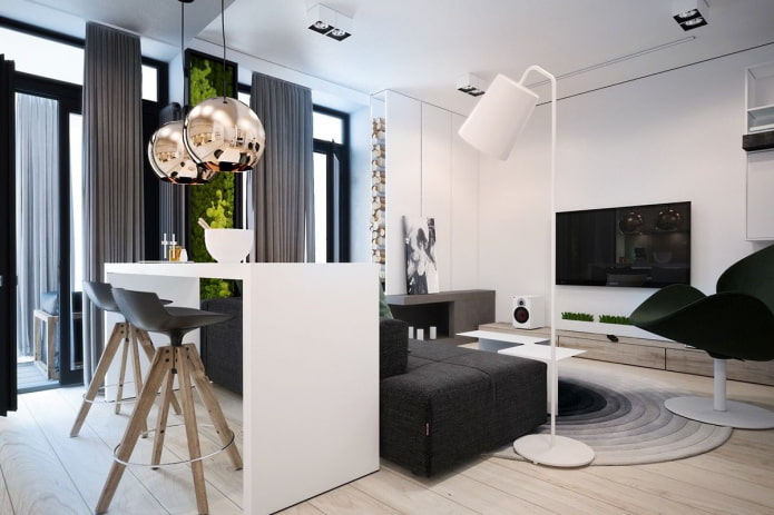 Appartement ontwerp 45 m² m. - ideeën voor arrangementen, foto's in het interieur