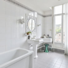 Phòng tắm màu trắng: thiết kế, kết hợp, trang trí, hệ thống ống nước, đồ nội thất và trang trí-3