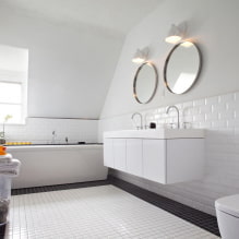 Bilik mandi putih: reka bentuk, kombinasi, hiasan, paip, perabot dan hiasan-4
