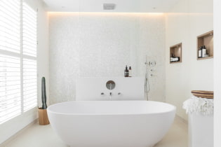 Bilik mandi putih: reka bentuk, kombinasi, hiasan, paip, perabot dan hiasan