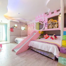 Стая за две момичета: дизайн, зониране, оформления, декорация, мебели, осветление-0