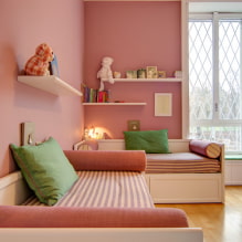 Стая за две момичета: дизайн, зониране, оформления, декорация, мебели, осветление-3