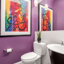 Violetti ja lila kylpyhuone: yhdistelmät, sisustus, huonekalut, putkityöt ja sisustus-1