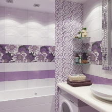 Violetā un ceriņkrāsas vannas istaba: kombinācijas, apdare, mēbeles, santehnika un dekors-6