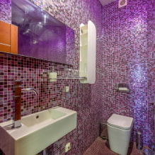 Violetā un ceriņkrāsas vannas istaba: kombinācijas, apdare, mēbeles, santehnika un dekors-7