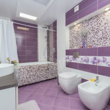 Fialová a lila kúpeľňa: kombinácie, dekorácie, nábytok, vodovodné a dekoračné predmety-8