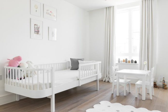 Lastenhuone valkoinen: yhdistelmät, tyylin valinta, sisustus, huonekalut ja sisustus