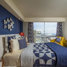 Синя спалня: сенки, комбинации, избор на покрития, мебели, текстил и осветление-2