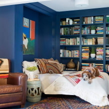 Zilā guļamistaba: toņi, kombinācijas, apdares izvēle, mēbeles, tekstilizstrādājumi un apgaismojums-4