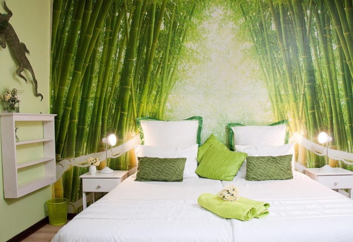 Žalias miegamasis: atspalviai, deriniai, apdailos pasirinkimas, baldai, užuolaidos, apšvietimas