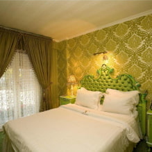 Dormitori verd: ombres, combinacions, acabats, mobles, cortines, il·luminació-1