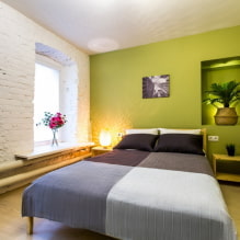 Зелена спалня: сенки, комбинации, избор на покрития, мебели, завеси, осветление-2