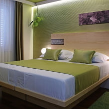 Зелена спалня: сенки, комбинации, избор на покрития, мебели, завеси, осветление-3