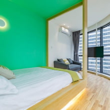 Dormitori verd: ombres, combinacions, acabats, mobles, cortines, il·luminació-5