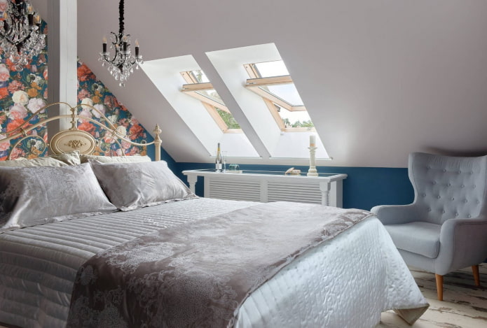 Camera da letto mansardata: suddivisione in zone e disposizione, colore, stili, finiture, mobili e tendaggi