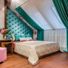 Спалня на тавана: зониране и оформление, цвят, стилове, покрития, мебели и завеси-1