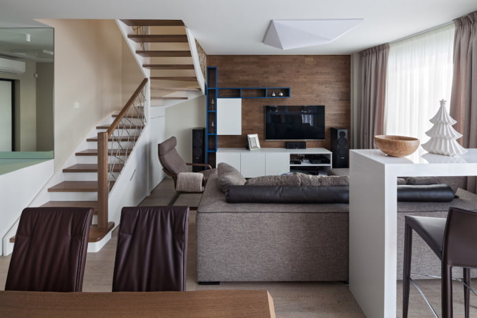 Duplex lejligheder: layouts, ideer til arrangement, stilarter, design af trapper
