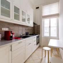 Reka bentuk dapur yang sempit: susun atur, hiasan, susunan perabot, foto-4