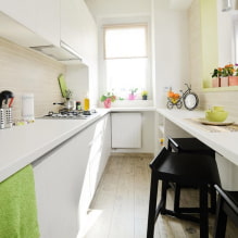 Design af et smalt køkken: layout, dekoration, møbelindretning, foto-8