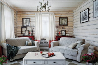 Interior de la casa de troncs: fotos a les habitacions, estils, acabats, mobles, tèxtils i decoració