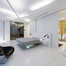 غرفة نوم عالية التقنية: ميزات التصميم ، الصورة في الداخل - 0