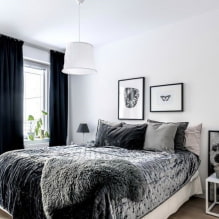 Juodai baltas miegamasis: dizaino ypatybės, baldų pasirinkimas ir dekoras-4
