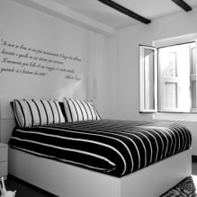 Melnbaltā guļamistaba: dizaina iezīmes, mēbeļu izvēle un dekors-6