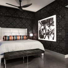 Musta makuuhuone: valokuva sisätiloissa, suunnitteluominaisuudet, yhdistelmät-1