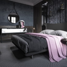 Musta makuuhuone: valokuva sisätiloissa, suunnitteluominaisuudet, yhdistelmät-3