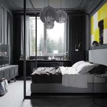 חדר שינה שחור: תמונה בפנים, מאפייני עיצוב, שילובים -7